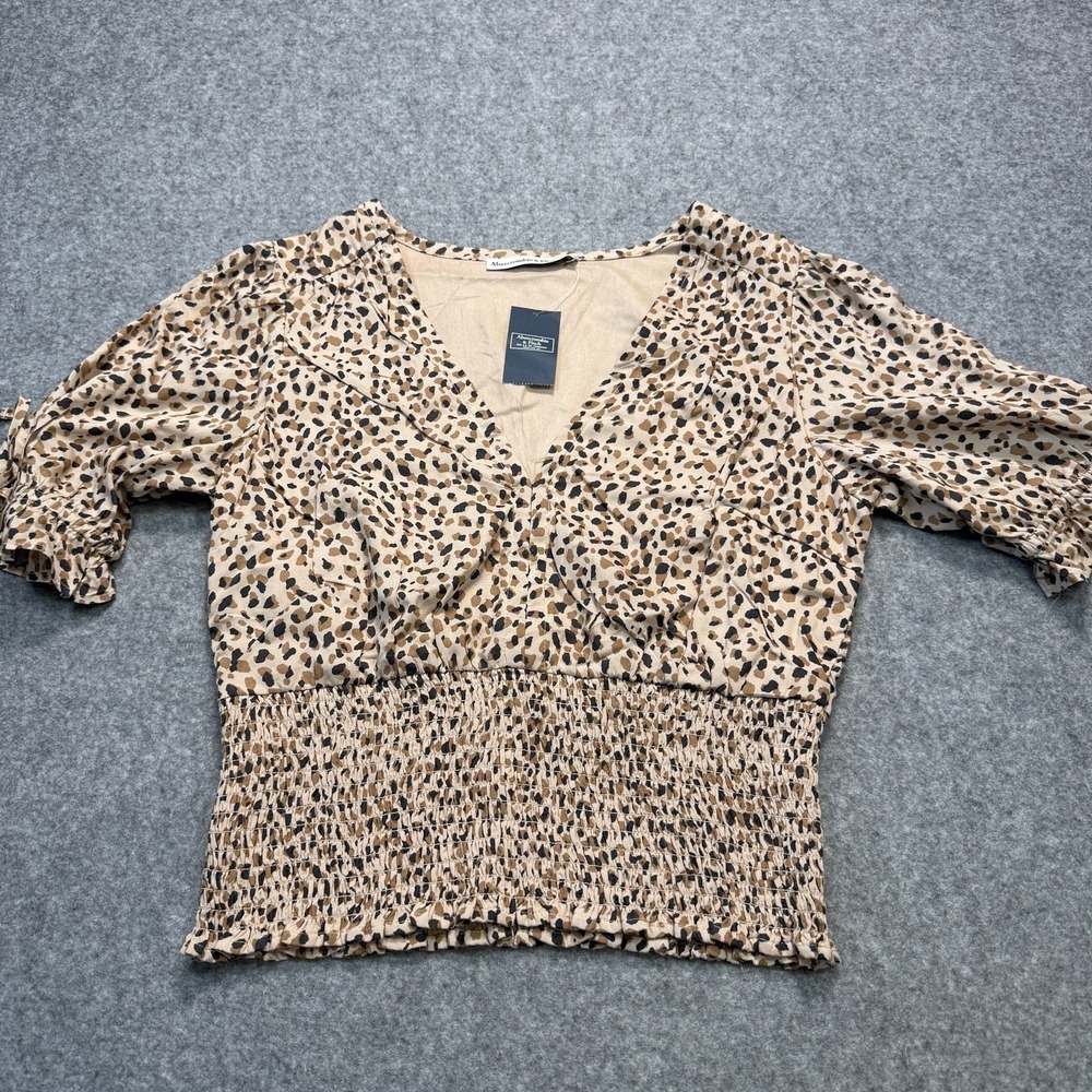 Women's Abercrombie & Fitch Leopard Print Smock Bottom Blouse Size Small